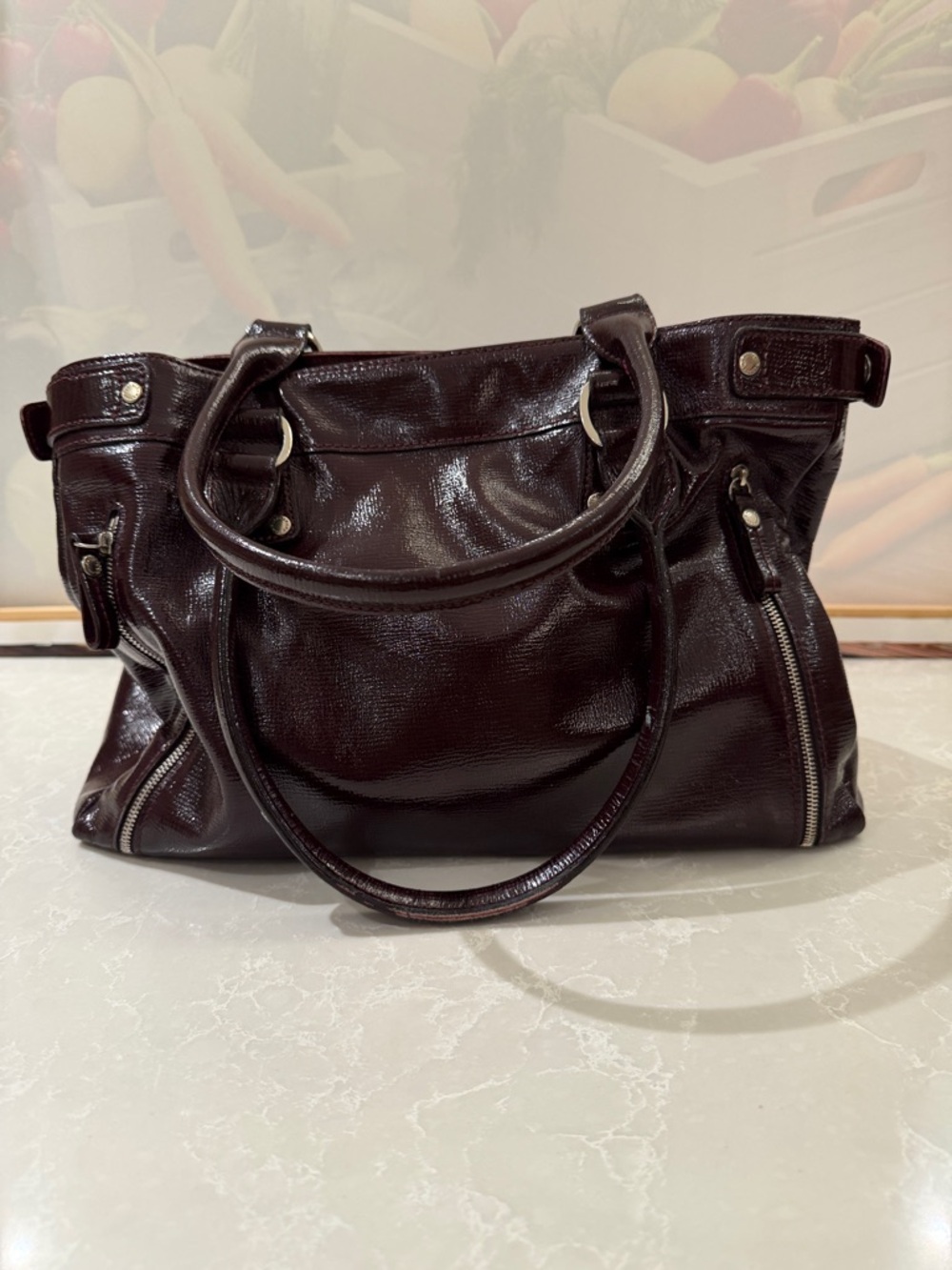 LongChamp Burgundy Patent Leather Shoulder Bag - Picture 5 of 10
